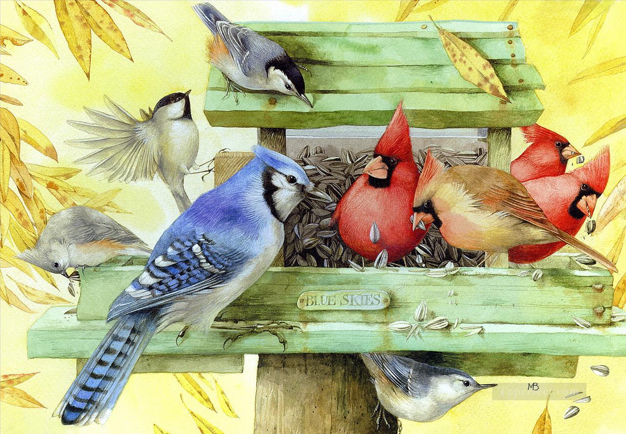 parrots eating Sunflowerseeds birds Oil Paintings